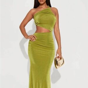 BRAND NEW Fashion Nova Lime One-Shoulder Dress ✨